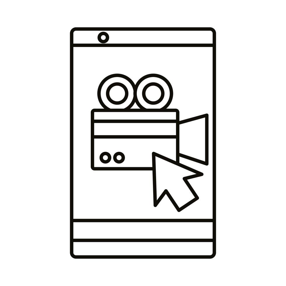 Caméra vidéo de marketing numérique avec curseur dans la conception de vecteur d'icône de style de ligne smartphone
