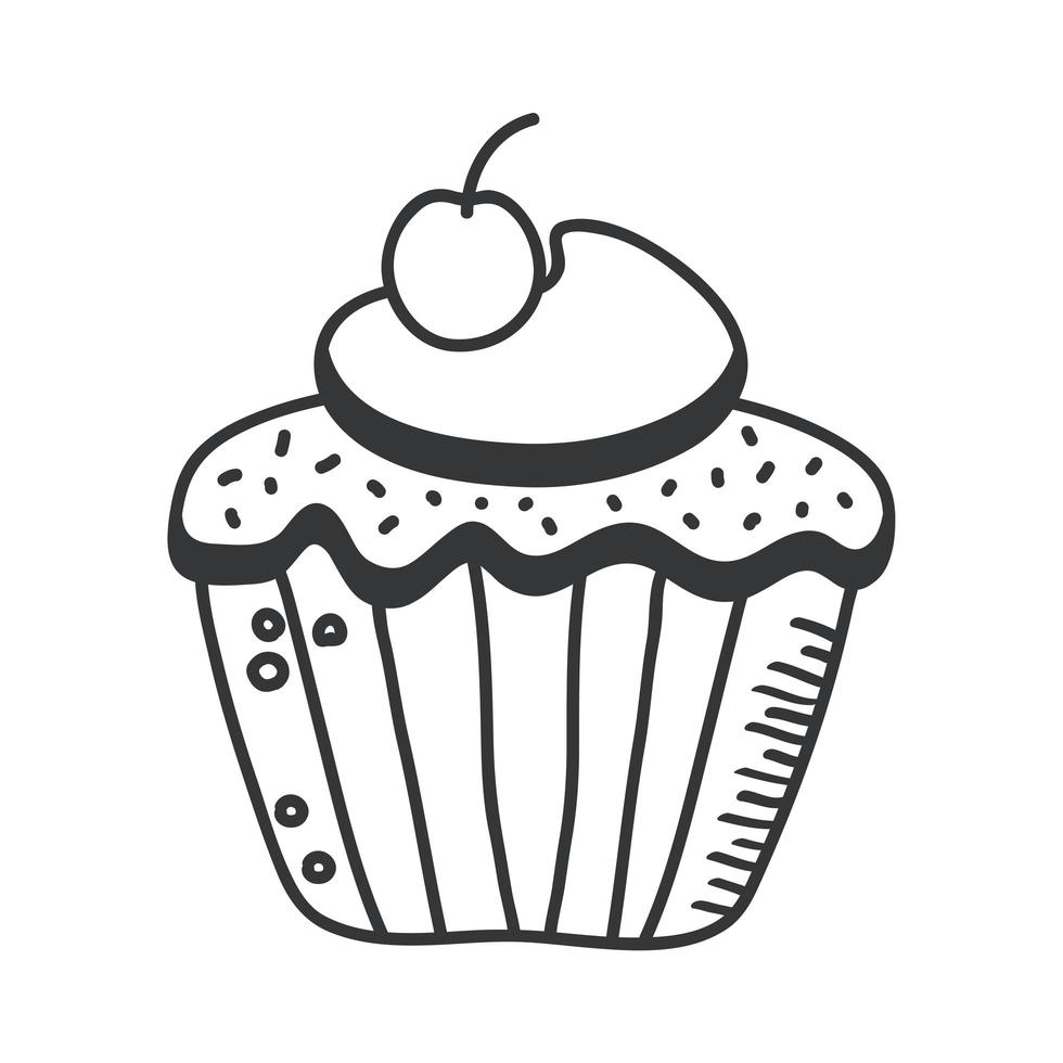 main cupcake sucré dessiner et conception de vecteur d'icône de style de ligne