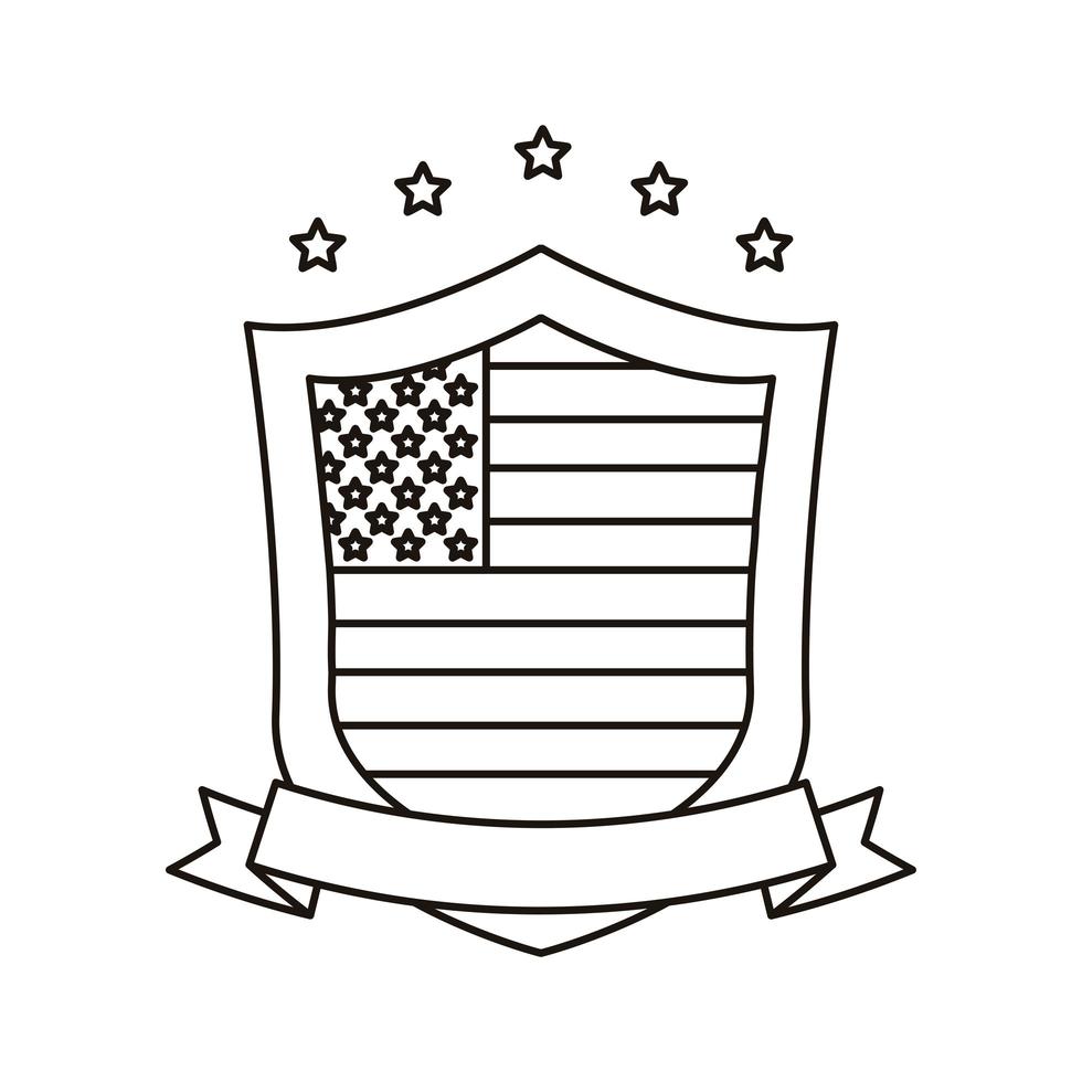 drapeau des États-Unis d'Amérique dans le bouclier avec l'icône de style de ligne de ruban vecteur