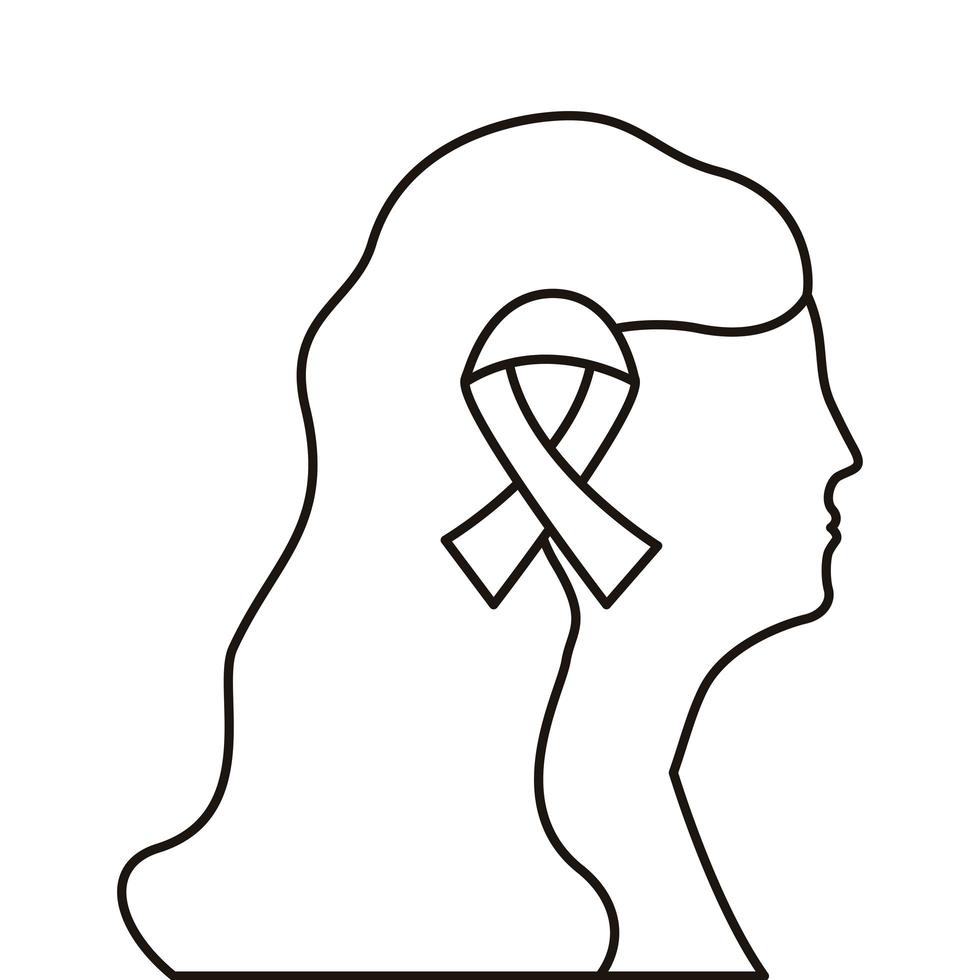 Ruban en icône de style de ligne femme figure cancer du sein vecteur