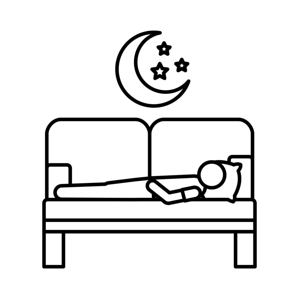 personne dans le canapé avec l & # 39; insomnie et l & # 39; icône de style de ligne de lune vecteur