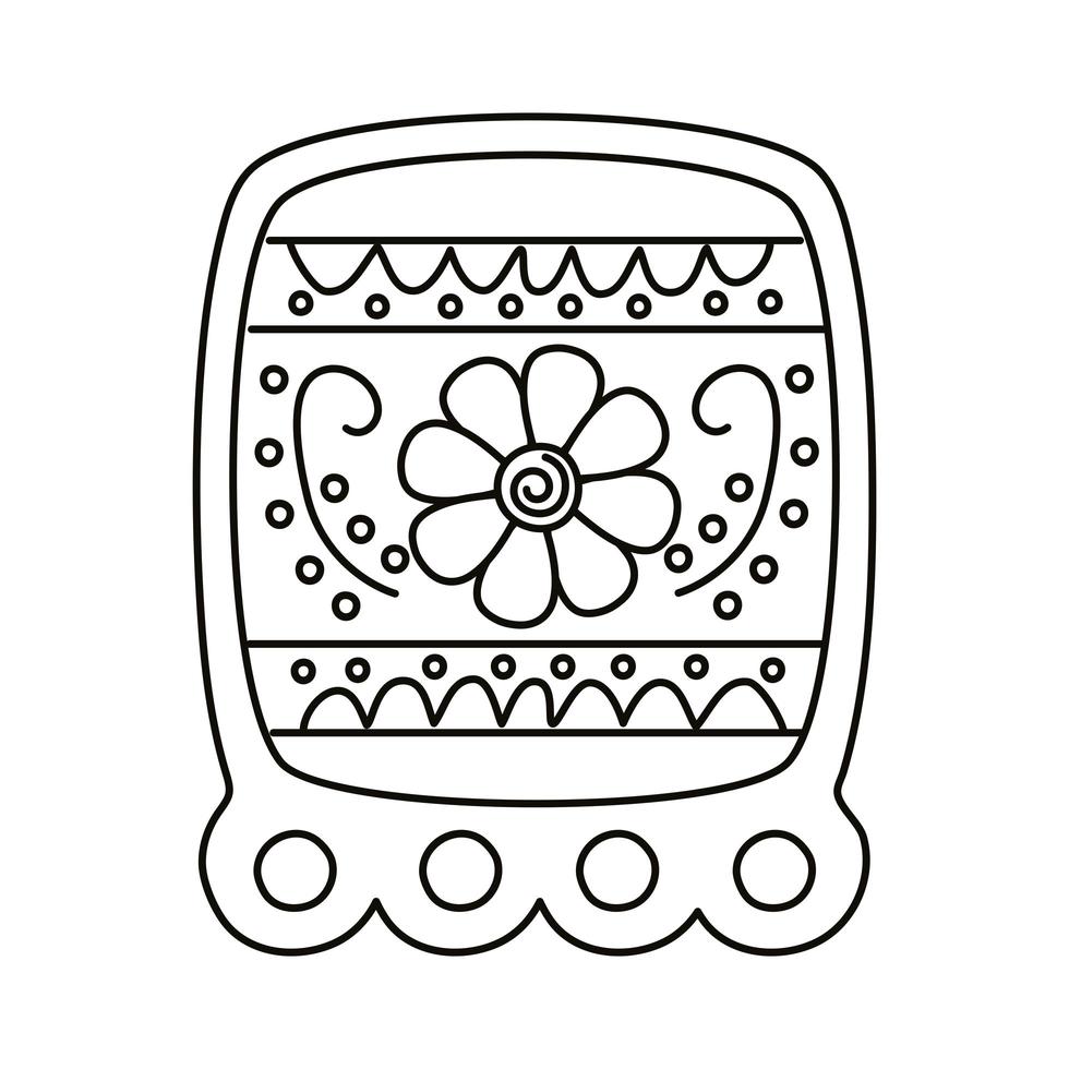 célébration de guirlande carrée mexicaine avec icône de style de ligne de fleur vecteur