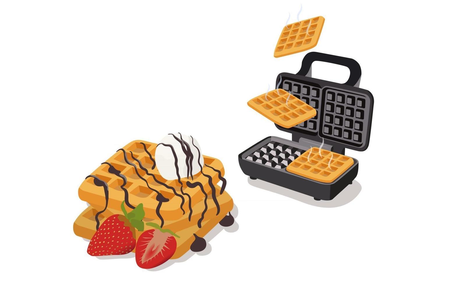 gaufre belge avec glace et fraise dessert maison déjeuner cuisson gaufrier isolé sur l'illustration vectorielle fond blanc vecteur