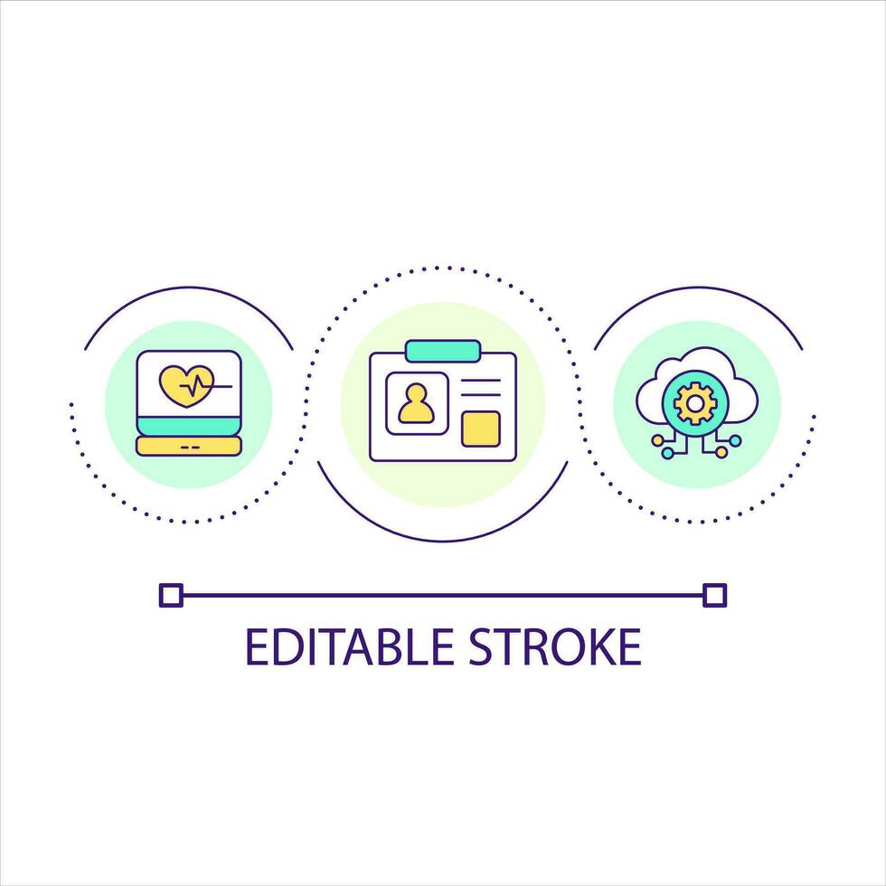 numérique médical enregistrements boucle concept icône. intégrer Logiciel dans soins de santé service. médicament le progrès abstrait idée mince ligne illustration. isolé contour dessin. modifiable accident vasculaire cérébral vecteur