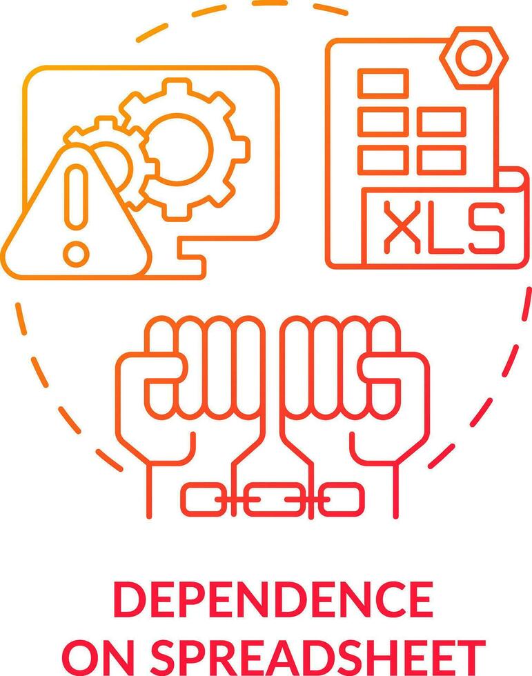 dépendance sur tableur rouge pente concept icône. défi face par entreprise trésoriers abstrait idée mince ligne illustration. isolé contour dessin vecteur
