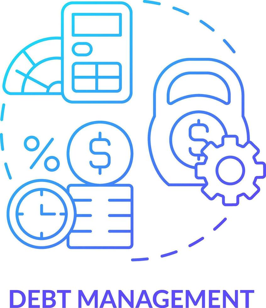 dette la gestion bleu pente concept icône. minimiser coût. Trésorerie la gestion système une fonction abstrait idée mince ligne illustration. isolé contour dessin vecteur