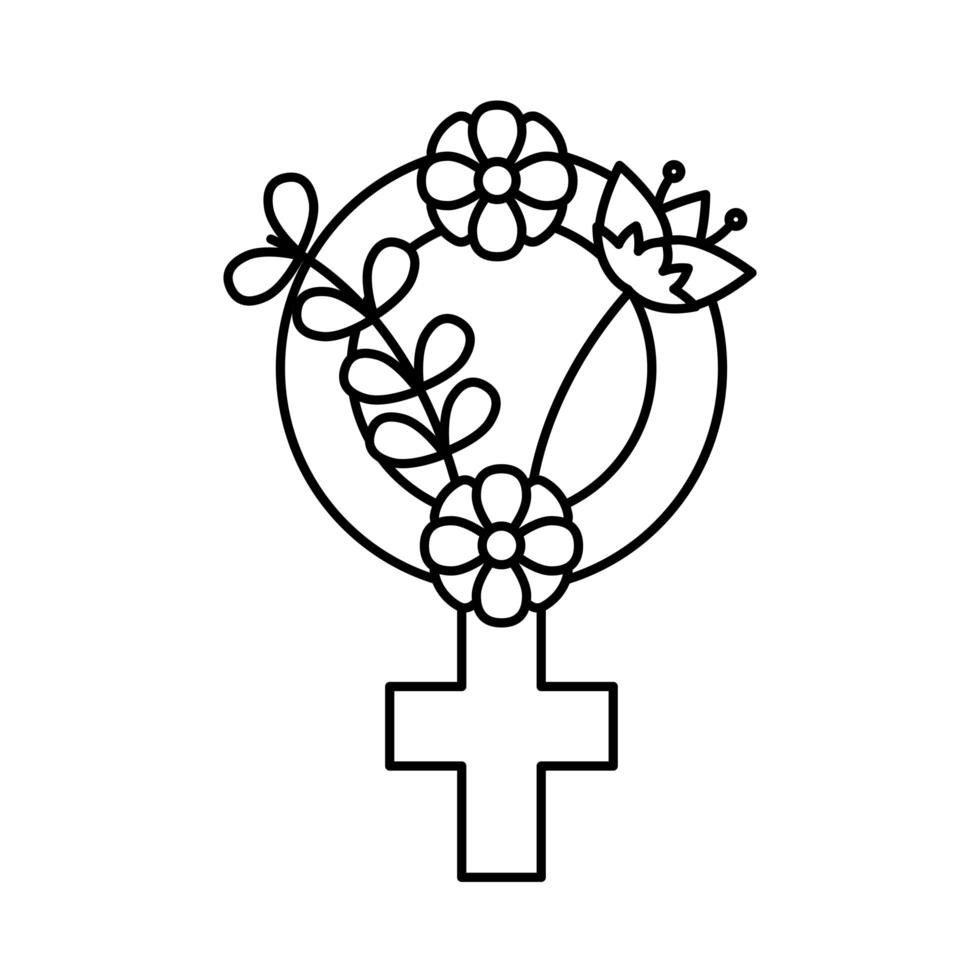 symbole de sexe féminin avec icône de style de ligne de fleurs vecteur