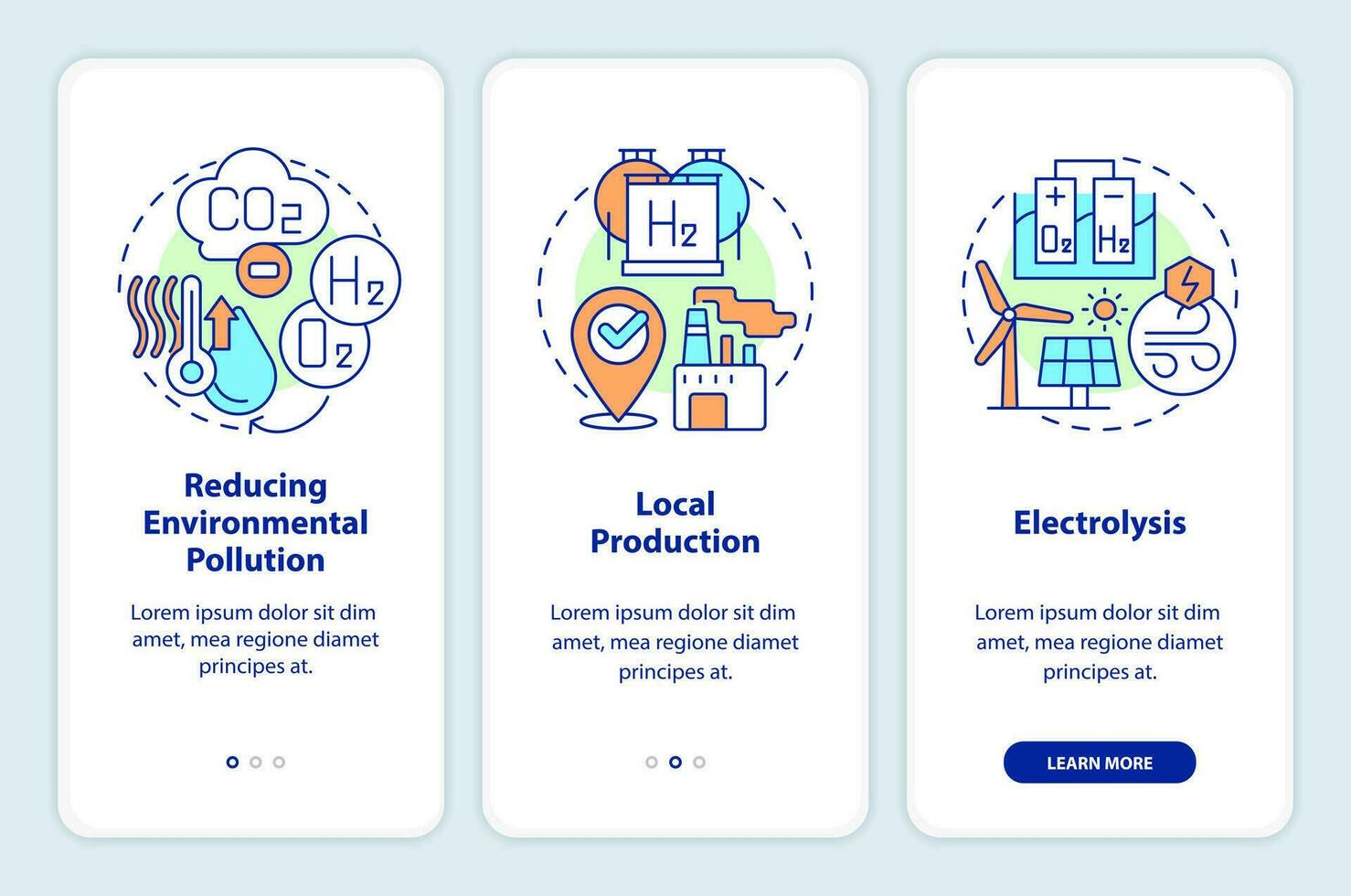 avantages de hydrogène l'intégration mobile app filtrer. futur carburant avantages procédure pas à pas 3 pas modifiable graphique instructions avec linéaire concepts. interface utilisateur, ux, gui modèle vecteur