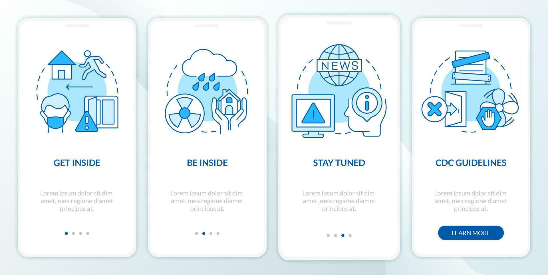 survivre pendant nucléaire explosion bleu l'intégration mobile app filtrer. procédure pas à pas 4 pas modifiable graphique instructions avec linéaire concepts. interface utilisateur, ux, gui modèle vecteur