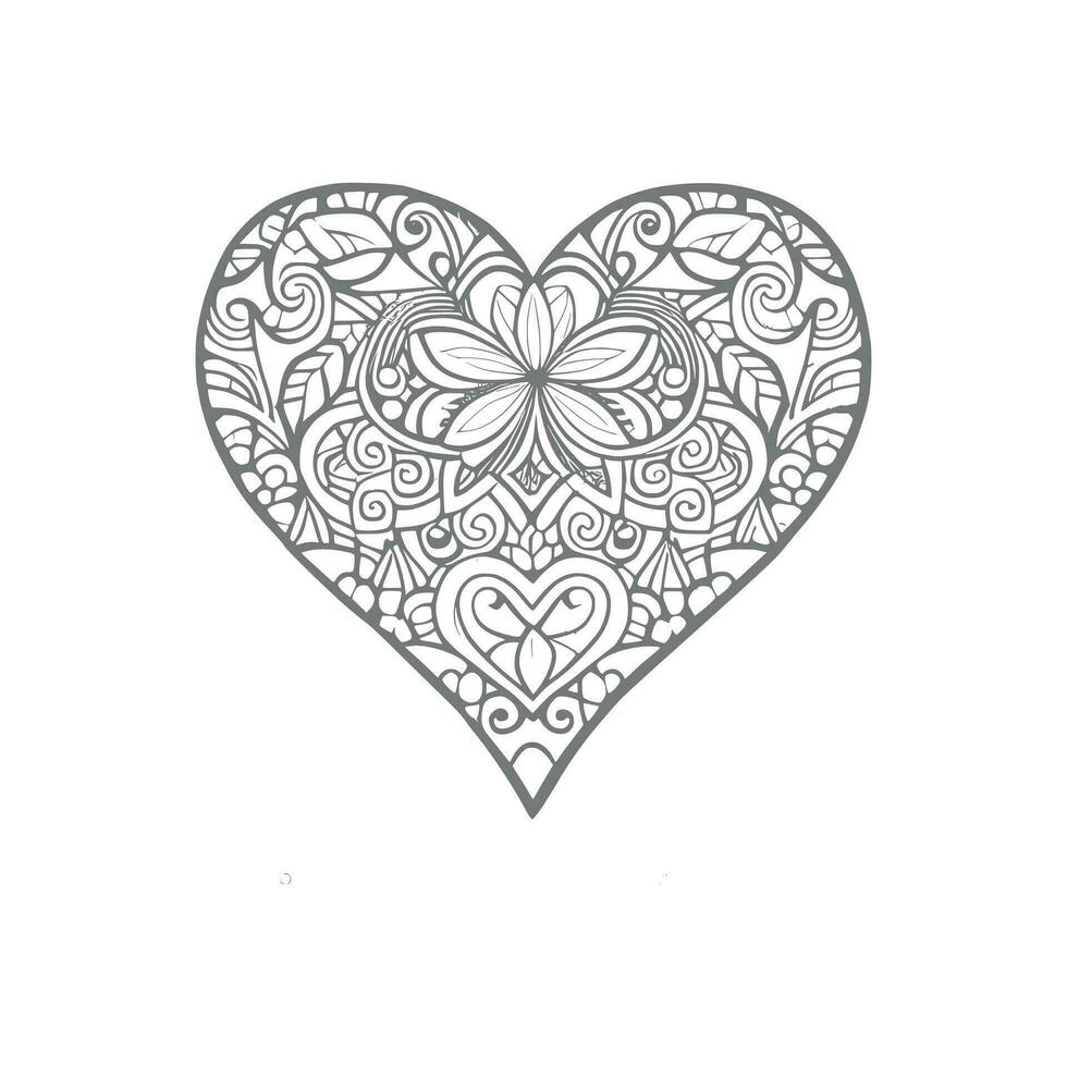 fleur avec Cadre dans forme de cœur. décoration dans ethnique Oriental, vecteur