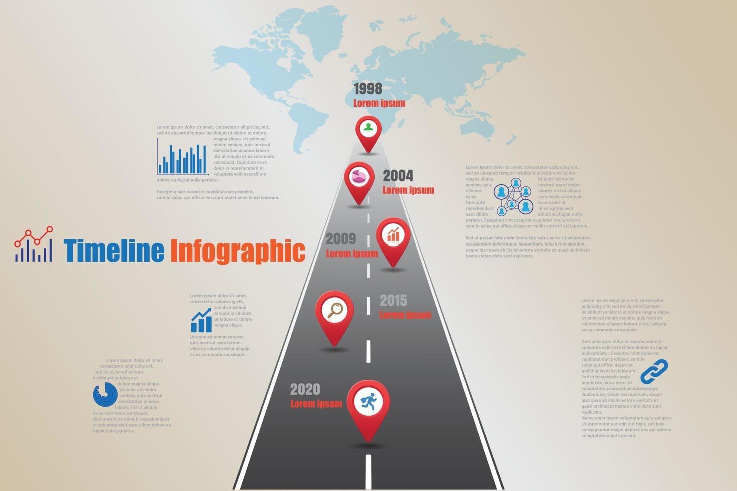 monde infographique de la chronologie de la carte routière des affaires conçu pour le jalon du modèle abstrait. élément moderne diagramme processus technologie marketing numérique présentation des données vecteur