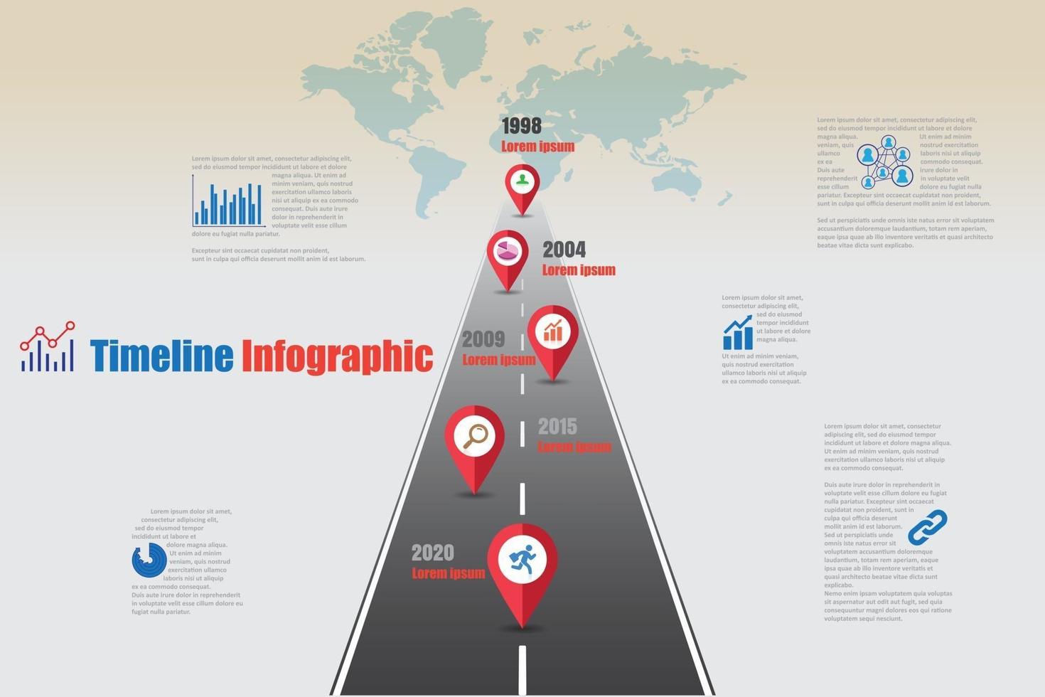 infographie de la chronologie de la carte routière mondiale conçue pour le jalon du modèle abstrait. élément moderne diagramme processus technologie marketing numérique présentation des données vecteur