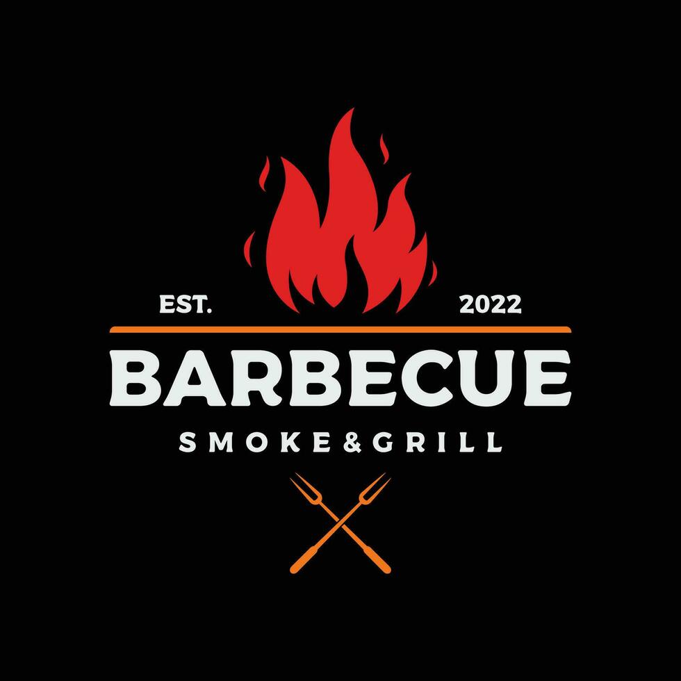 un barbecue chaud gril ancien typographie logo modèle conception avec franchi flammes et spatule. logo pour restaurant, badge, café et bar. vecteur