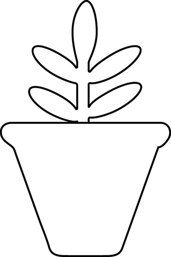 fleur pot avec feuilles plante dans noir ligne art illustration. vecteur