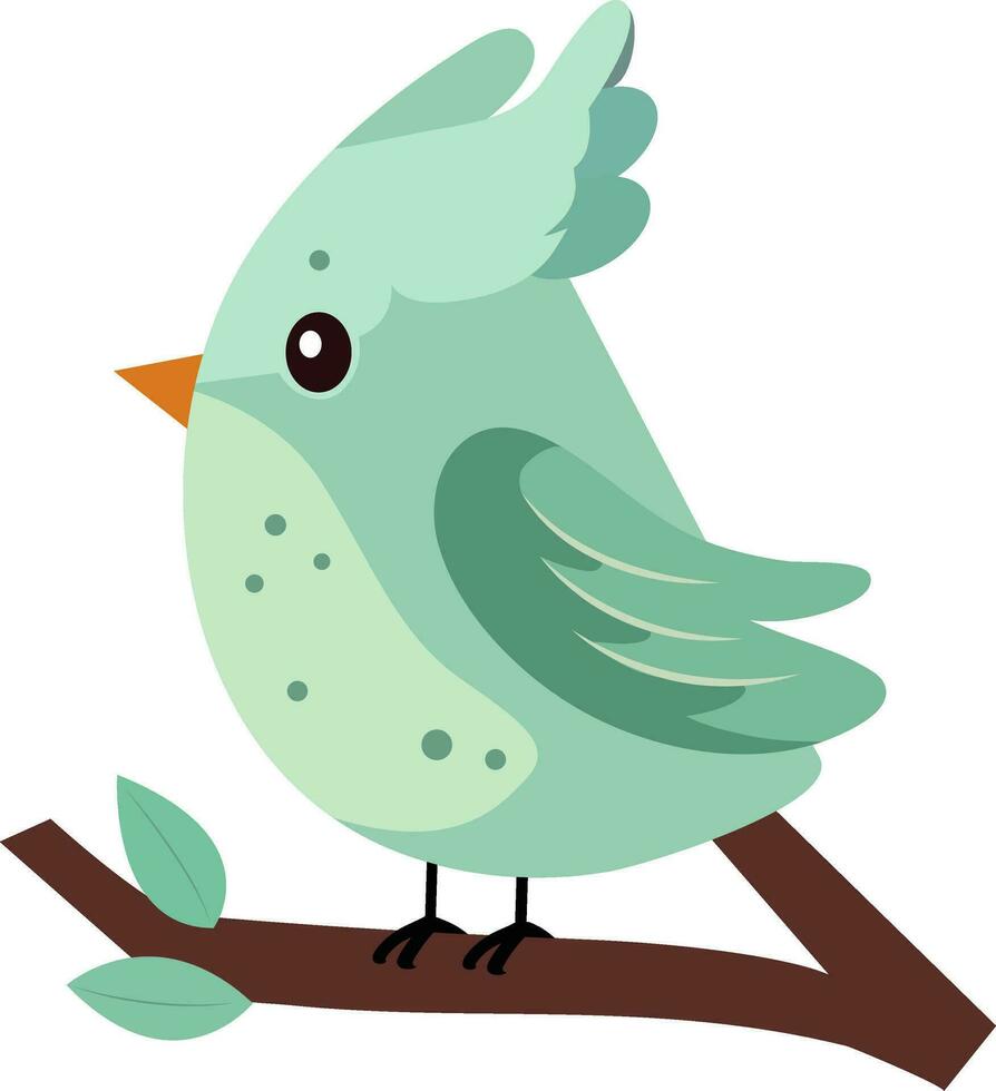 turquoise crête oiseau séance sur branche icône dans plat style. vecteur