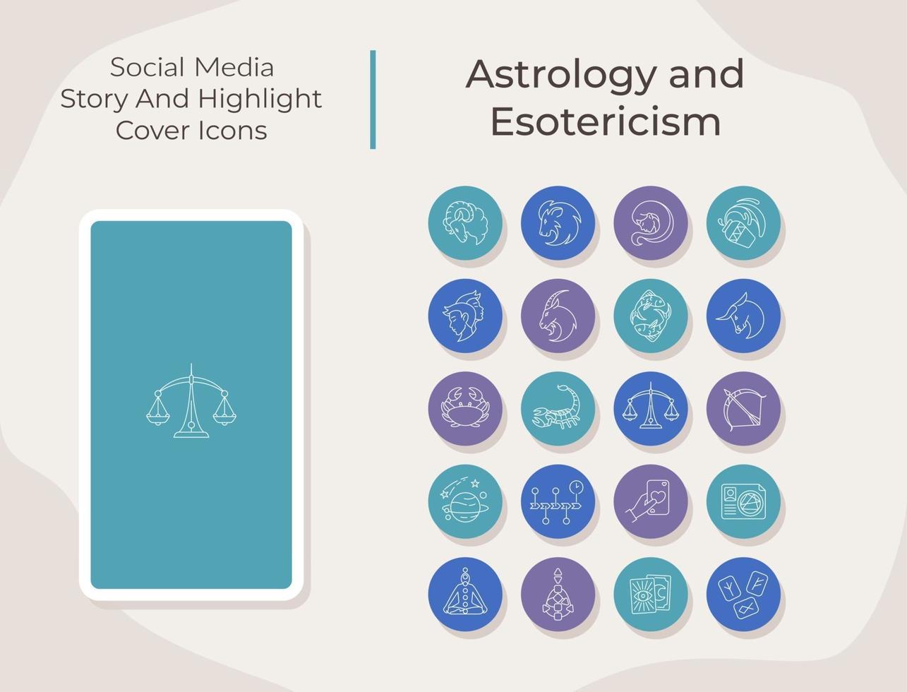 histoire de médias sociaux d'astrologie et d'ésotérisme et mettre en évidence l'ensemble d'icônes de couverture vecteur