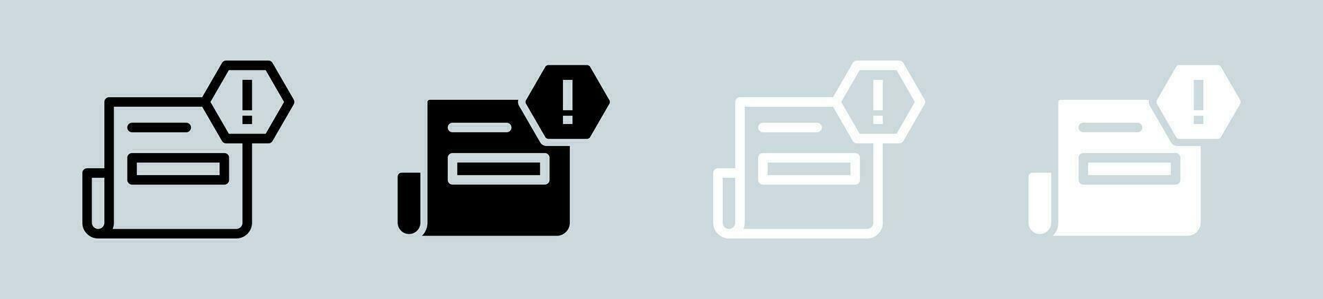Spam icône ensemble dans noir et blanche. avertissement panneaux vecteur illustration.