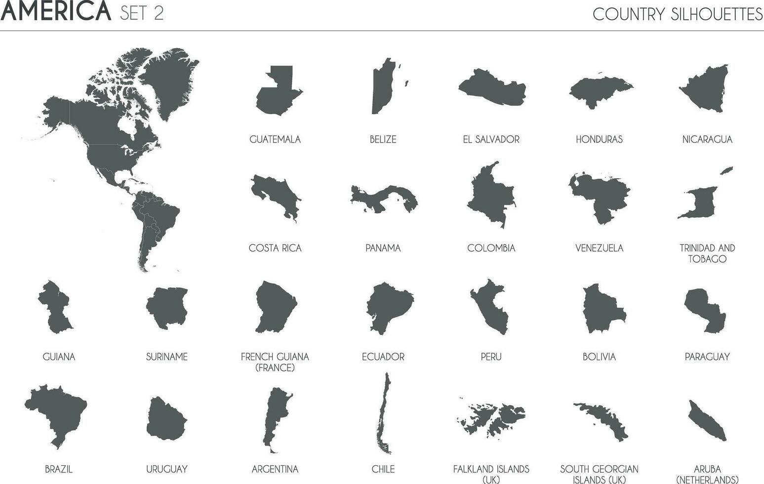 ensemble de 24 haute détaillé silhouette Plans de américain des pays et territoires, et carte de Amérique vecteur illustration.