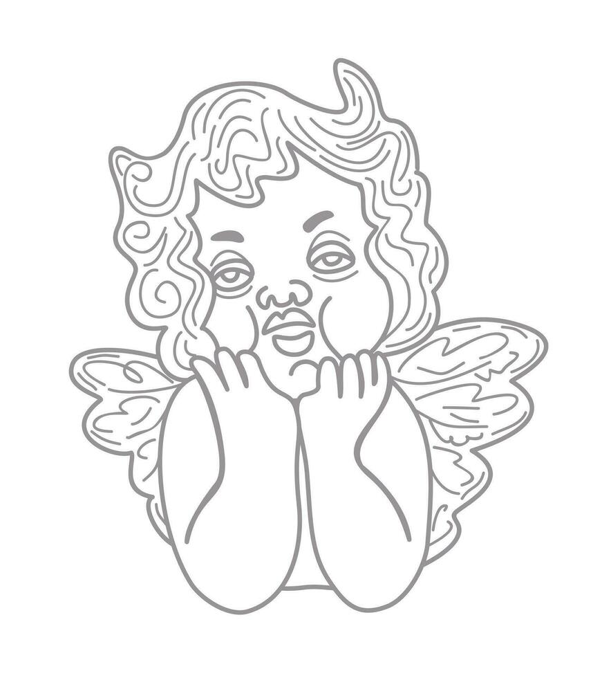 Cupidon ange. vecteur monochrome isolé illustration.