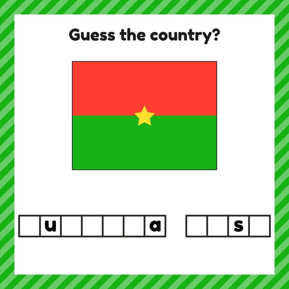 feuille de calcul sur la géographie pour les enfants d'âge préscolaire et scolaire mots croisés drapeau burkina faso devinez le pays vecteur