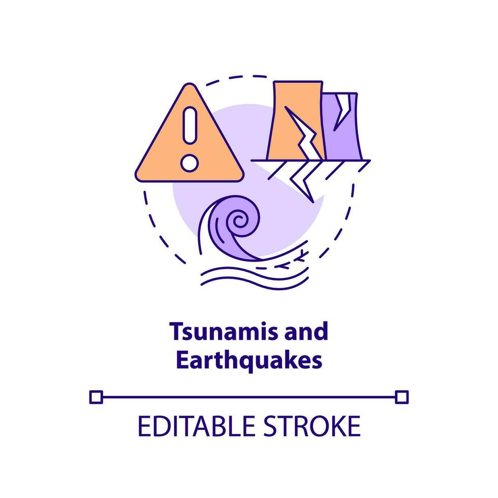 tsunamis et tremblements de terre concept icône. Naturel catastrophe risque. nucléaire un événement cause abstrait idée mince ligne illustration. isolé contour dessin. modifiable accident vasculaire cérébral vecteur