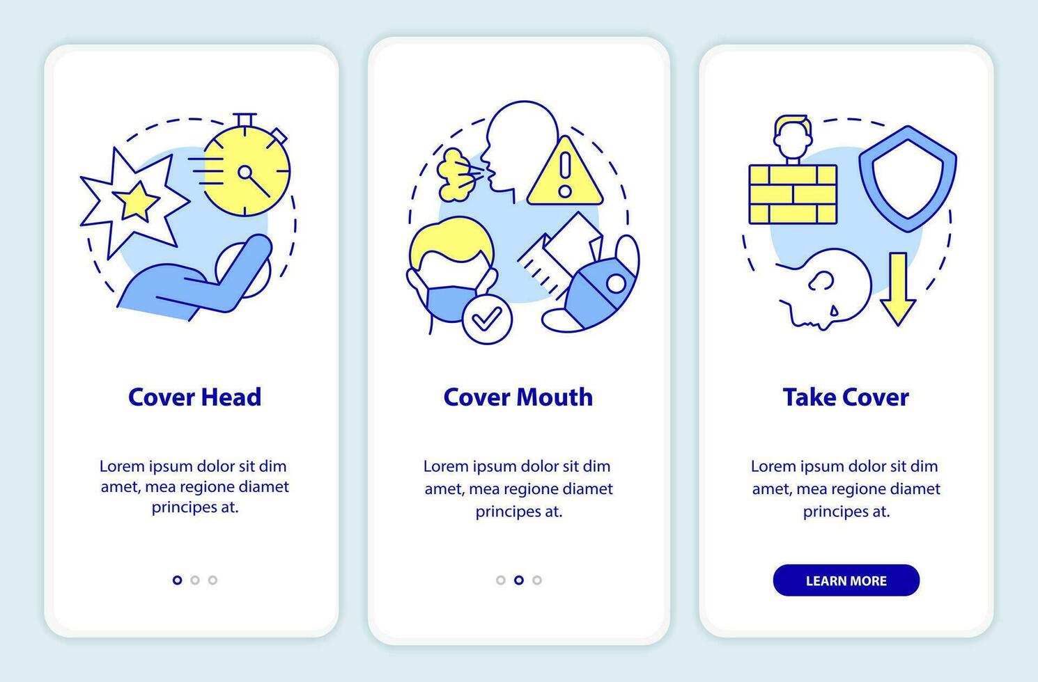 Actions à l'extérieur pendant nucléaire attaque l'intégration mobile app filtrer. procédure pas à pas 3 pas modifiable graphique instructions avec linéaire concepts. interface utilisateur, ux, gui modèle vecteur