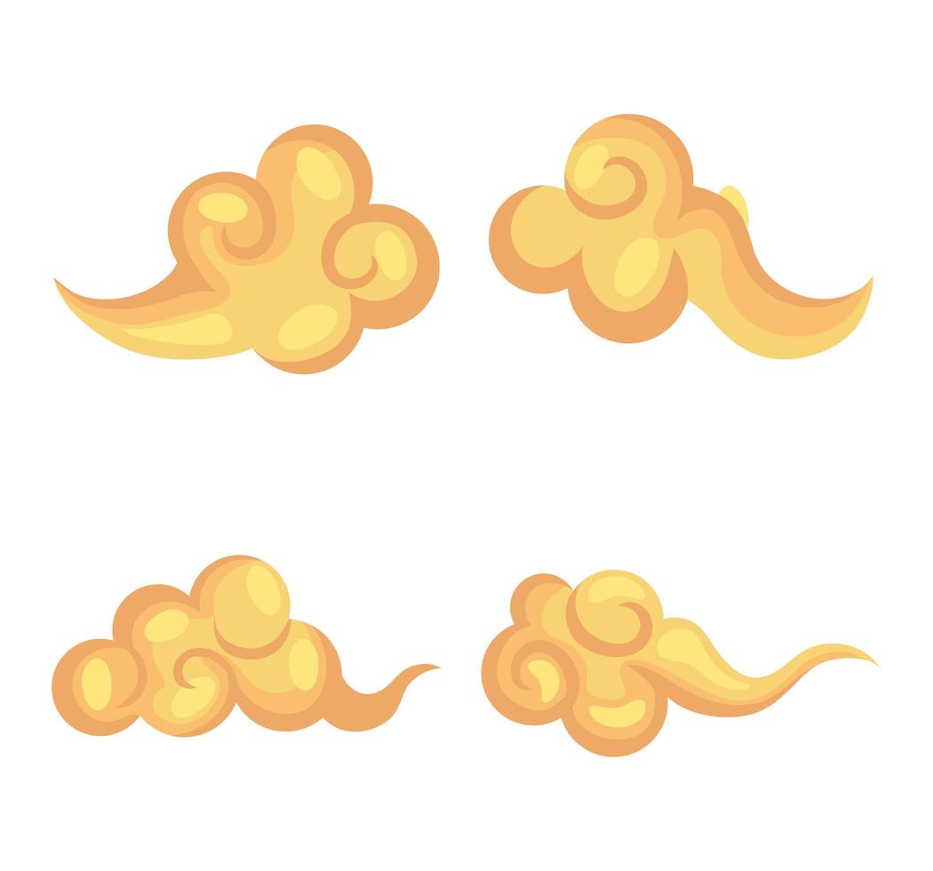 paquet de formes de nuages dorés chinois décoratifs vecteur