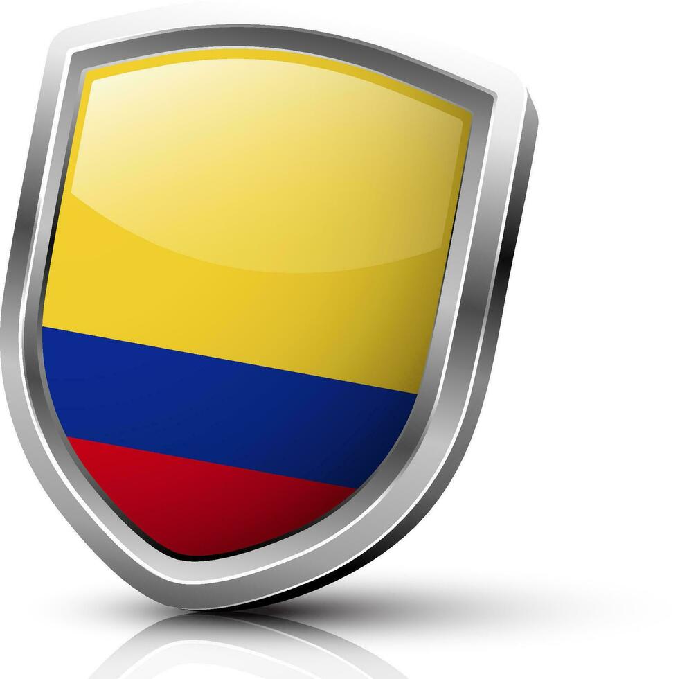 drapeau de Colombie dans brillant bouclier. vecteur