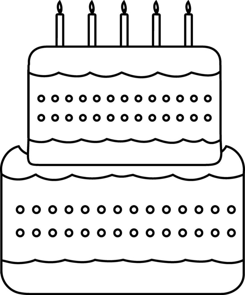 décoré gâteau avec brûlant bougies dans noir ligne art. vecteur