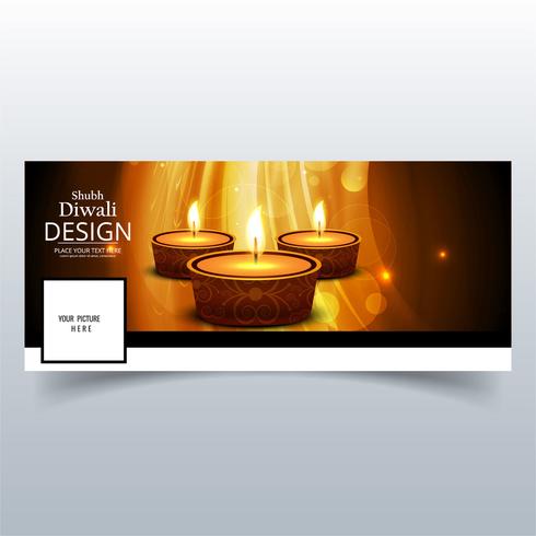 Joyeux diwali diya festival de la lampe à huile facebook cover des vecteur