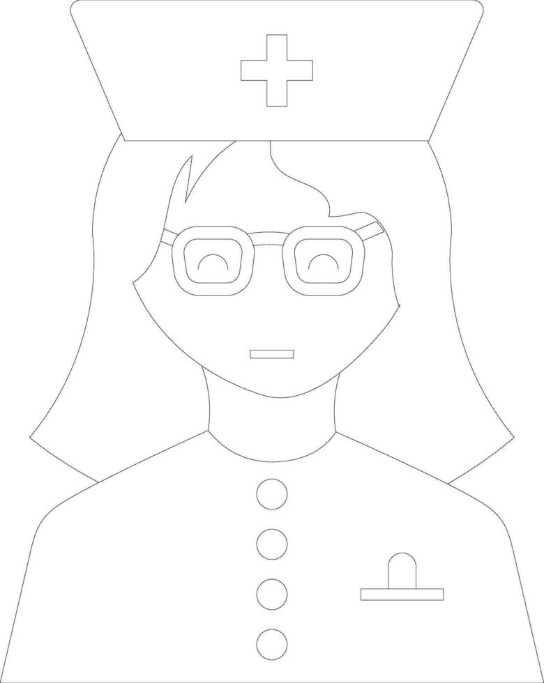 personnage de femelle portant infirmière casquette dans noir ligne art. vecteur