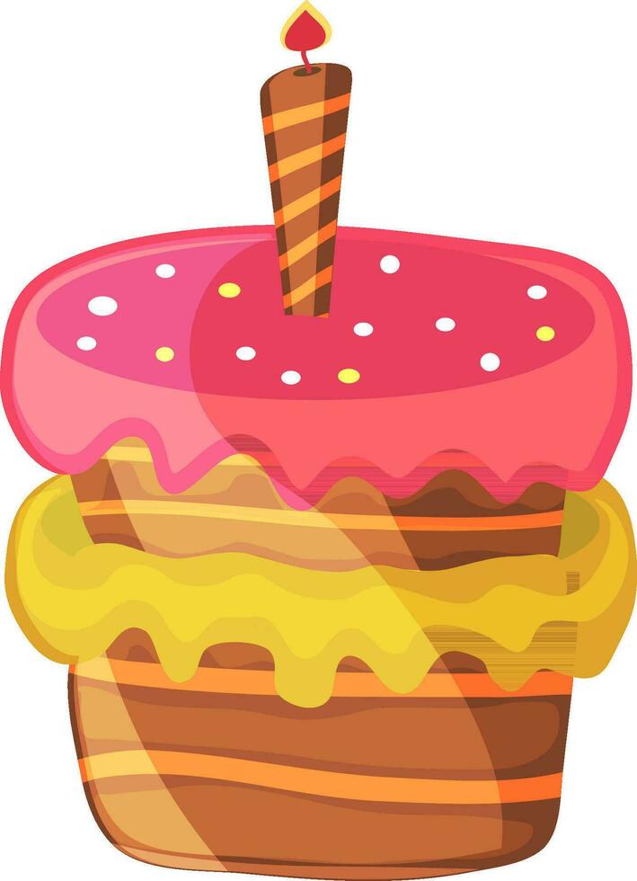 illustration de sucré petit gâteau avec bougie. vecteur