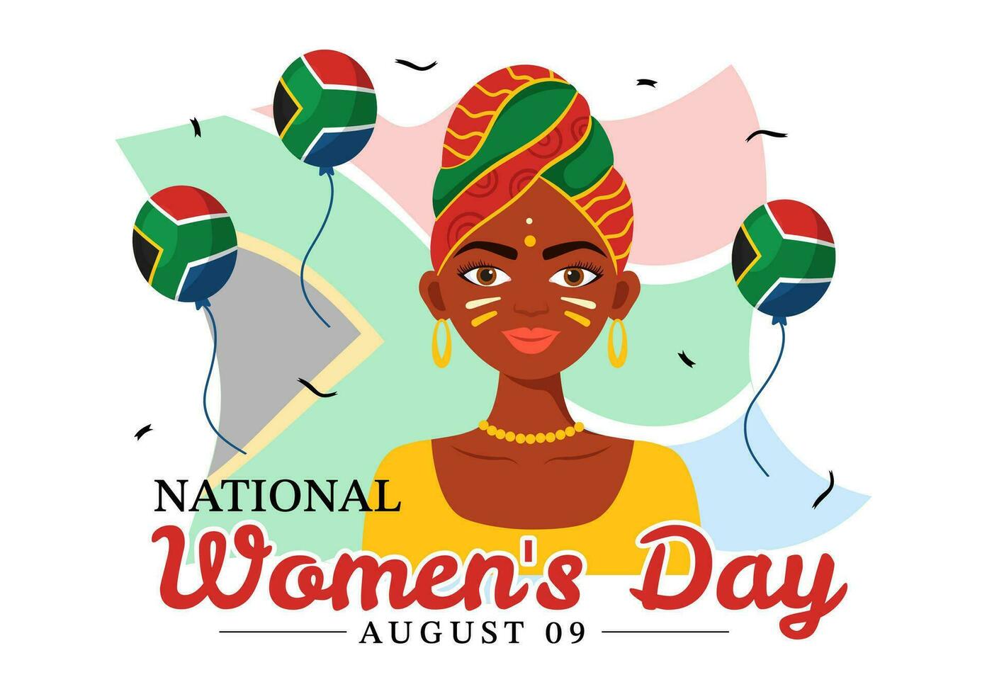 content femmes Afrique journée fête vecteur illustration avec ethnique noir femme et africain drapeau dans plat dessin animé main tiré atterrissage page modèles