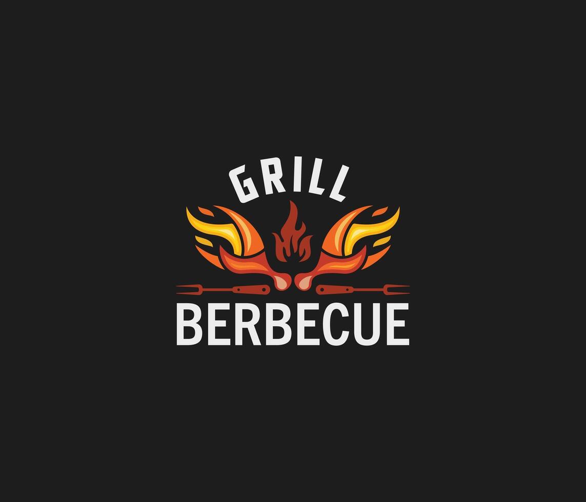 feu, rôti, loger, cuillère, fourchette, flamme, barbecue, un barbecue, gril logo vecteurs, simple, minimal logo vecteur