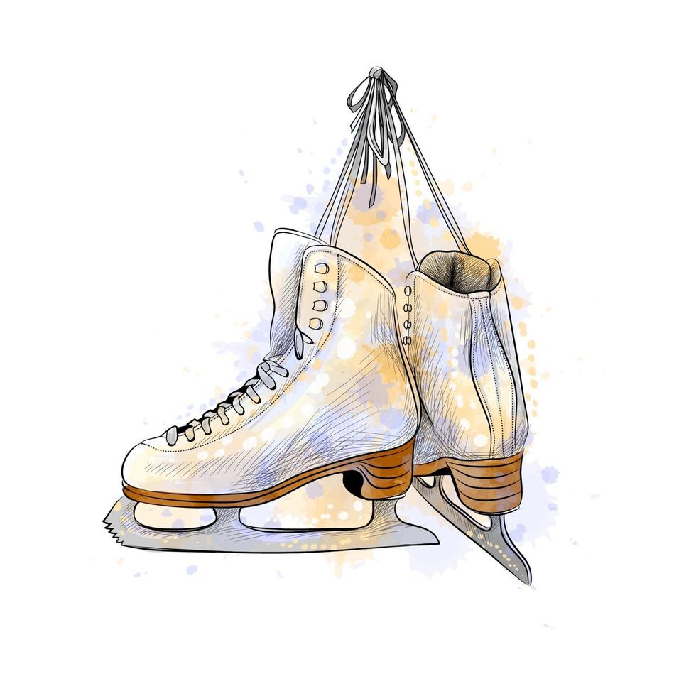 Paire de patins à glace à partir d'une éclaboussure de croquis dessinés à la main aquarelle illustration vectorielle de peintures vecteur