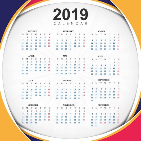 Année abstraite 2019, conception de calendrier vecteur