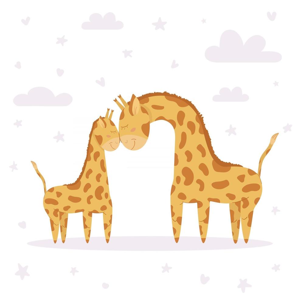 jolie illustration de maman et bébé girafe sur fond blanc vecteur