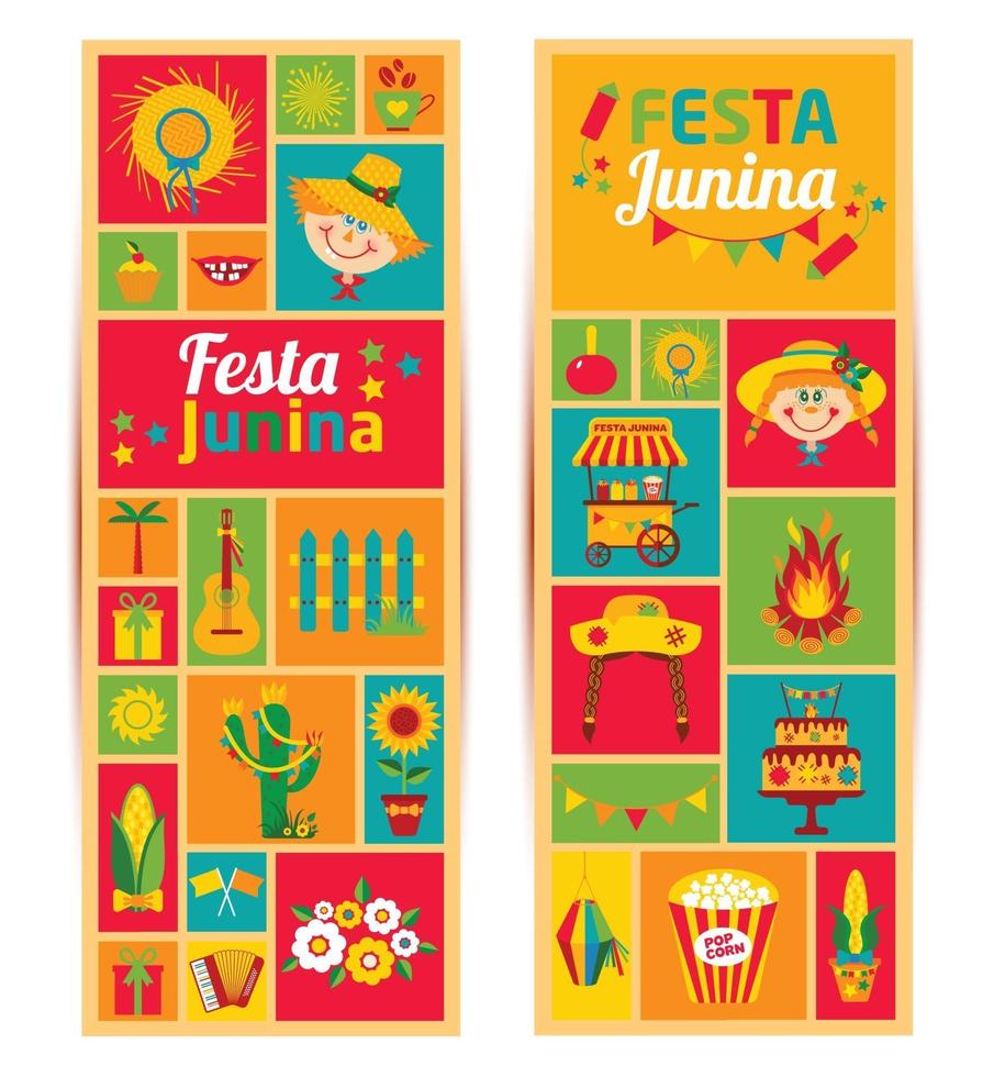 festival du village festa junina en amérique latine icons set in banner vecteur