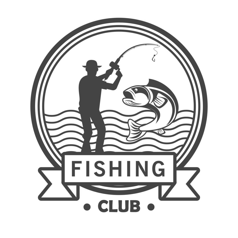 emblème de pêcheur et de poisson-chat vecteur