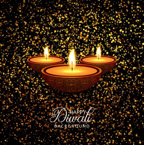 Joyeux diwali diya festival de lampe à huile brille à fond vecteur