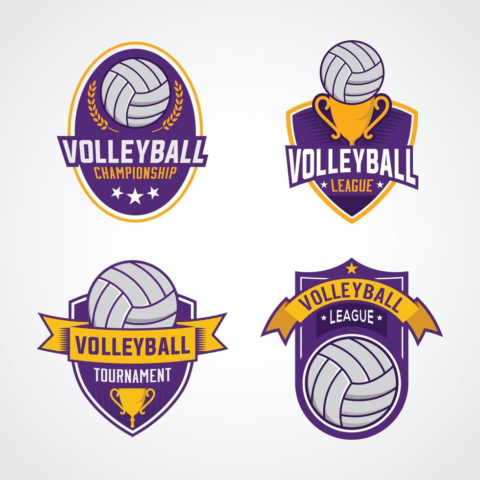 conceptions de badges de logo de volleyball isolés avec bouclier vecteur