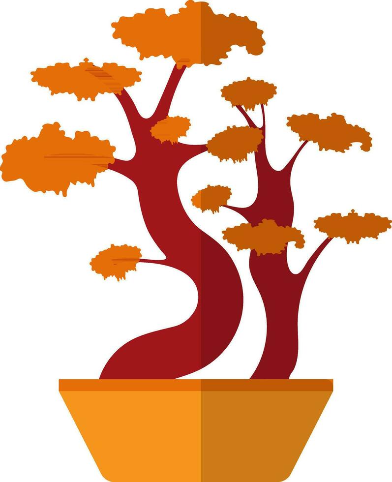 rouge bonsaï arbre sur Orange pot. vecteur