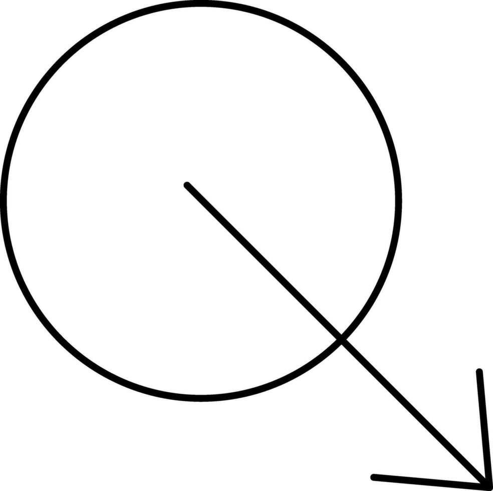 noir mince ligne art cercle avec vers le bas droite coin La Flèche icône. vecteur