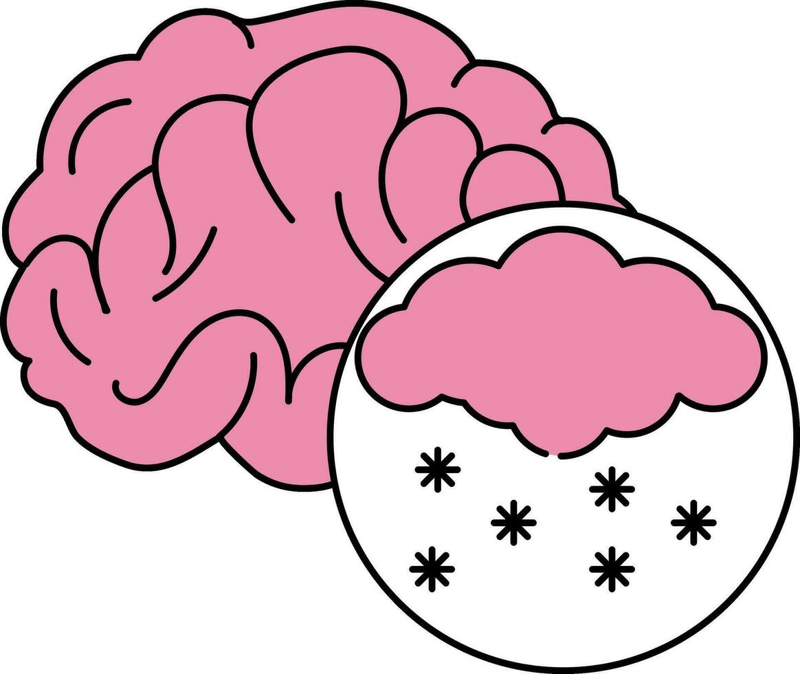 chute de neige nuage avec cerveau icône dans rose et noir couleur. vecteur