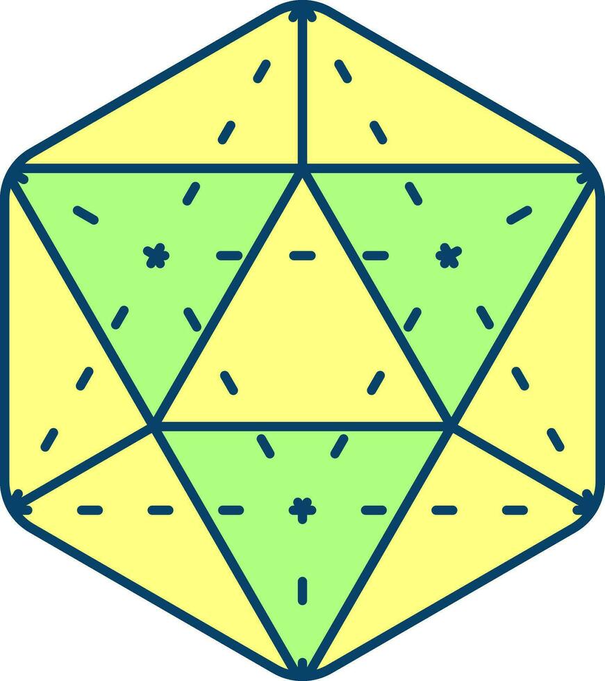 plat style icosaèdre icône dans vert et Jaune couleur. vecteur