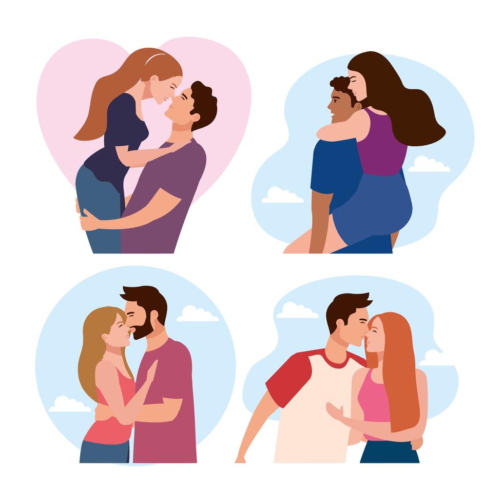 lot de quatre personnages amoureux des couples vecteur