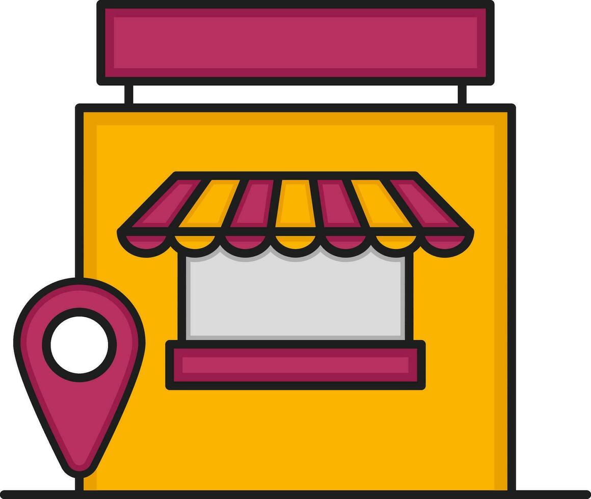 carte épingle avec magasin ou boutique bâtiment icône dans rose et Jaune couleur. vecteur
