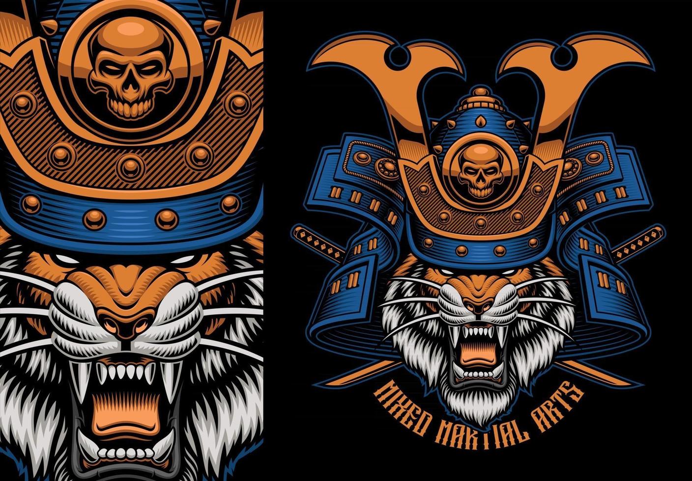 Chemise colorée imprimée d'un tigre samouraï vecteur