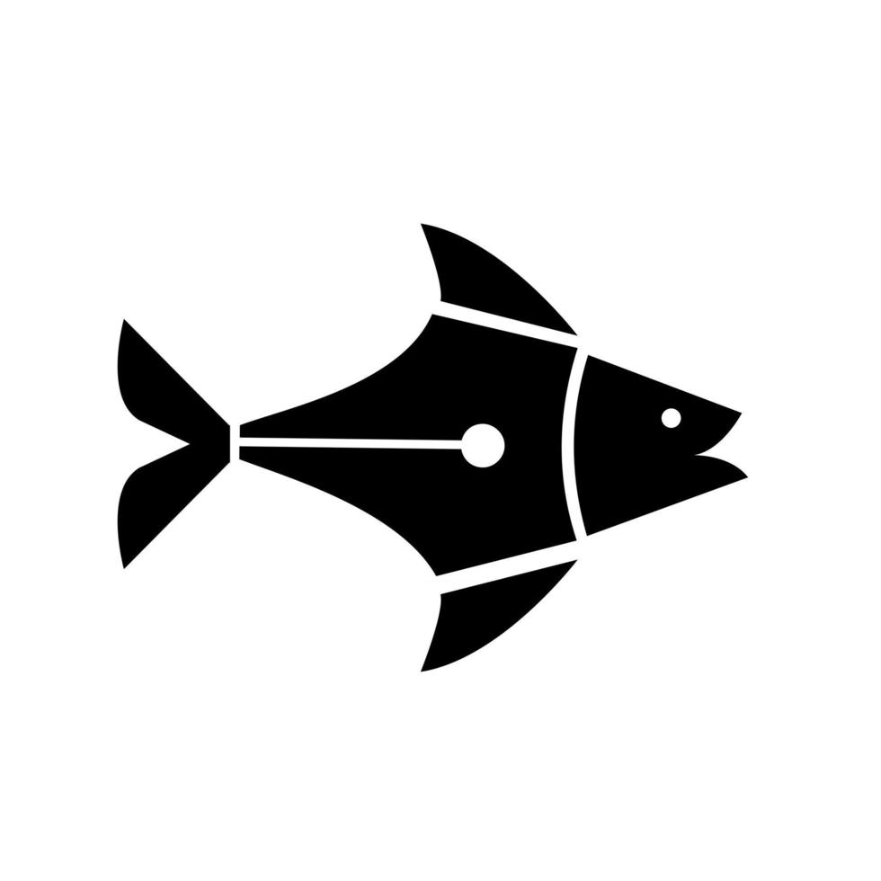 L'écriture de poisson concept logo sous-marin éducation poisson avec plume plume vecteur icône illustration design