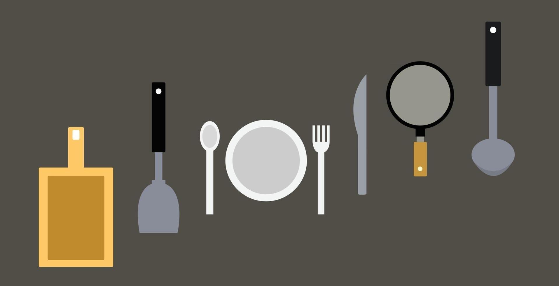 ustensiles de cuisine minimalistes pour cuisiner et manger un vecteur plat